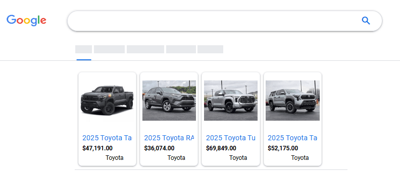 Google Vehicle Ads showing New Car Inventory